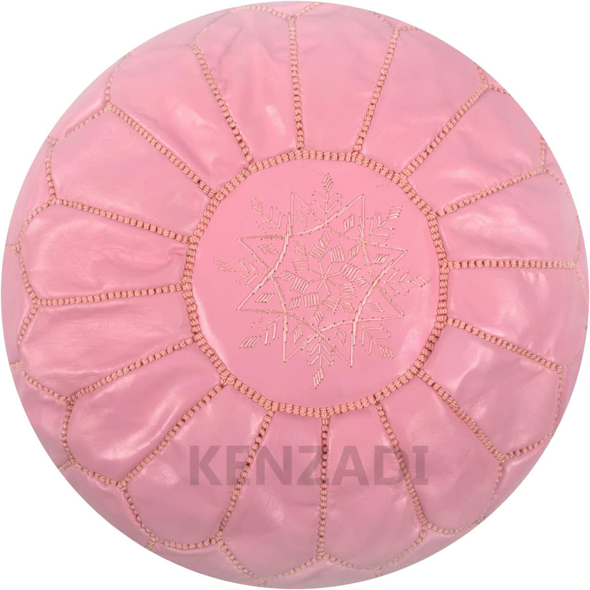 KENZADI Genuine Leather Ottoman Pouf Cover - Hand Stitched Moroccan Pouf (Pink, Unstuffed)