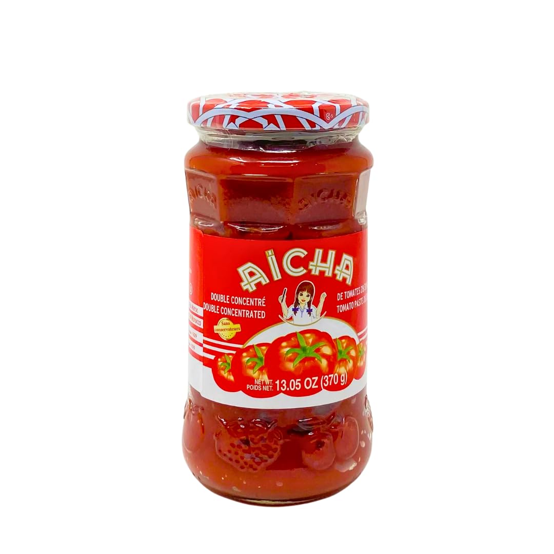 Aicha Double Concentrated Tomato Paste, Premium Moroccan, 13.05 Oz Glass Jar
