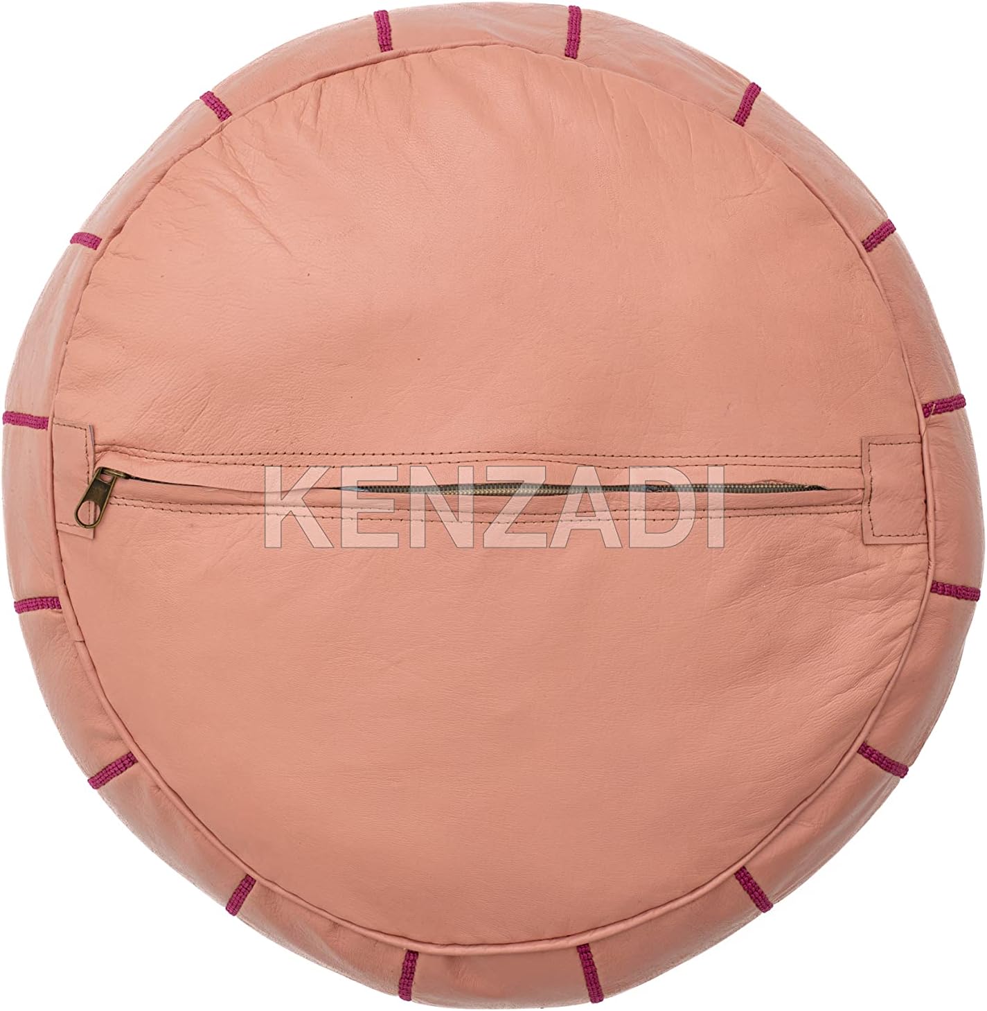 Kenzadi leather pouf cover - bottom view showing zipper closure