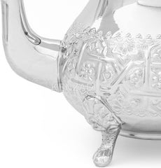 Moroccan Serving TeaPot Handmade Of Brass Silver Plated Hand Carved In Fes Morocco (8 Oz with Legs)