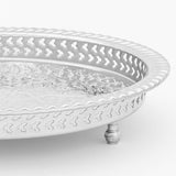 12.2 Inch Moroccan Handmade Serving Tea Tray Silver Plated Brass Handcrafted Plate in Fez Morocco - Handmade by My Poufs