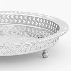 12.2 Inch Moroccan Handmade Serving Tea Tray Silver Plated Brass Handcrafted Plate in Fez Morocco - Handmade by My Poufs
