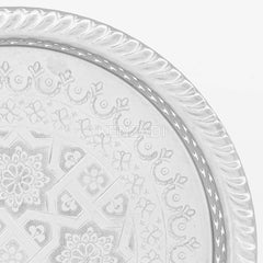 14.1 Inch Moroccan Handmade Serving Tea Tray Silver Plated Brass Handcrafted Plate in Fez Morocco - Handmade by My Poufs
