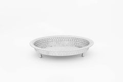 14.1 Inch Moroccan Handmade Serving Tea Tray Silver Plated Brass Handcrafted Plate in Fez Morocco - Handmade by My Poufs