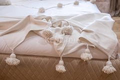 Handmade Pompom Blanket, Throw Blanket, Pom Pom Blanket, Boho Blanket, Bed Cover, Warm Blanket, Cozy Blanket (White with pom White, King (U.S. Standard)) - Handmade by My Poufs