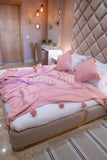 KENZADI Moroccan Handmade Pompom Blanket, Throw Blanket, Pom Pom Blanket, Boho Blanket, Bed Cover, Warm Blanket, Cozy Blanket (Pink with pom Pink, King (U.S. Standard)) - Handmade by My Poufs