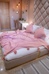 KENZADI Moroccan Handmade Pompom Blanket, Throw Blanket, Pom Pom Blanket, Boho Blanket, Bed Cover, Warm Blanket, Cozy Blanket (Pink with pom Pink, King (U.S. Standard)) - Handmade by My Poufs