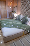KENZADI Moroccan Handmade Pompom Blanket, Throw Blanket, Pom Pom Blanket, Boho Blanket, Bed Cover, Warm Blanket, Cozy Blanket (Striped Green with pom White, King (U.S. Standard)) - Handmade by My Poufs