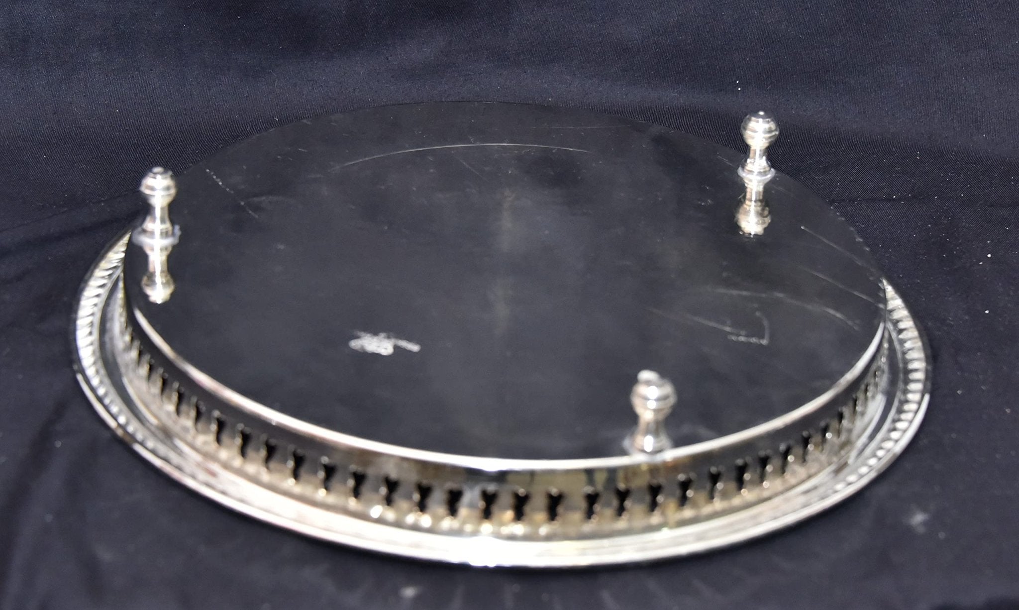 Moroccan 10.2 Inch Handmade Serving Brass Tea Tray Silver Plated Handcrafted Plate Fez Morocco - Handmade by My Poufs