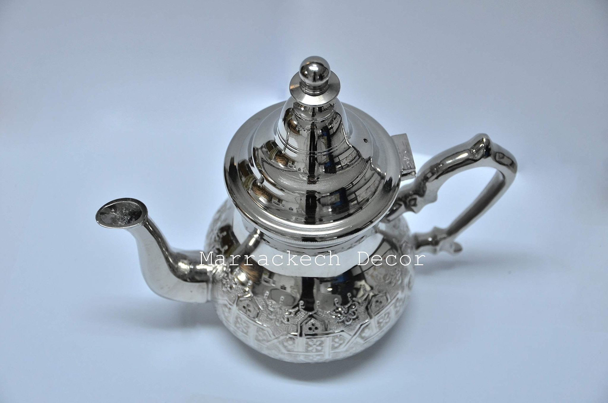 Moroccan 4 Cups Tea Pot Handmade Serving Small Brass Silver Plated Teapot Hand Carved In Fes Morocco - Handmade by My Poufs