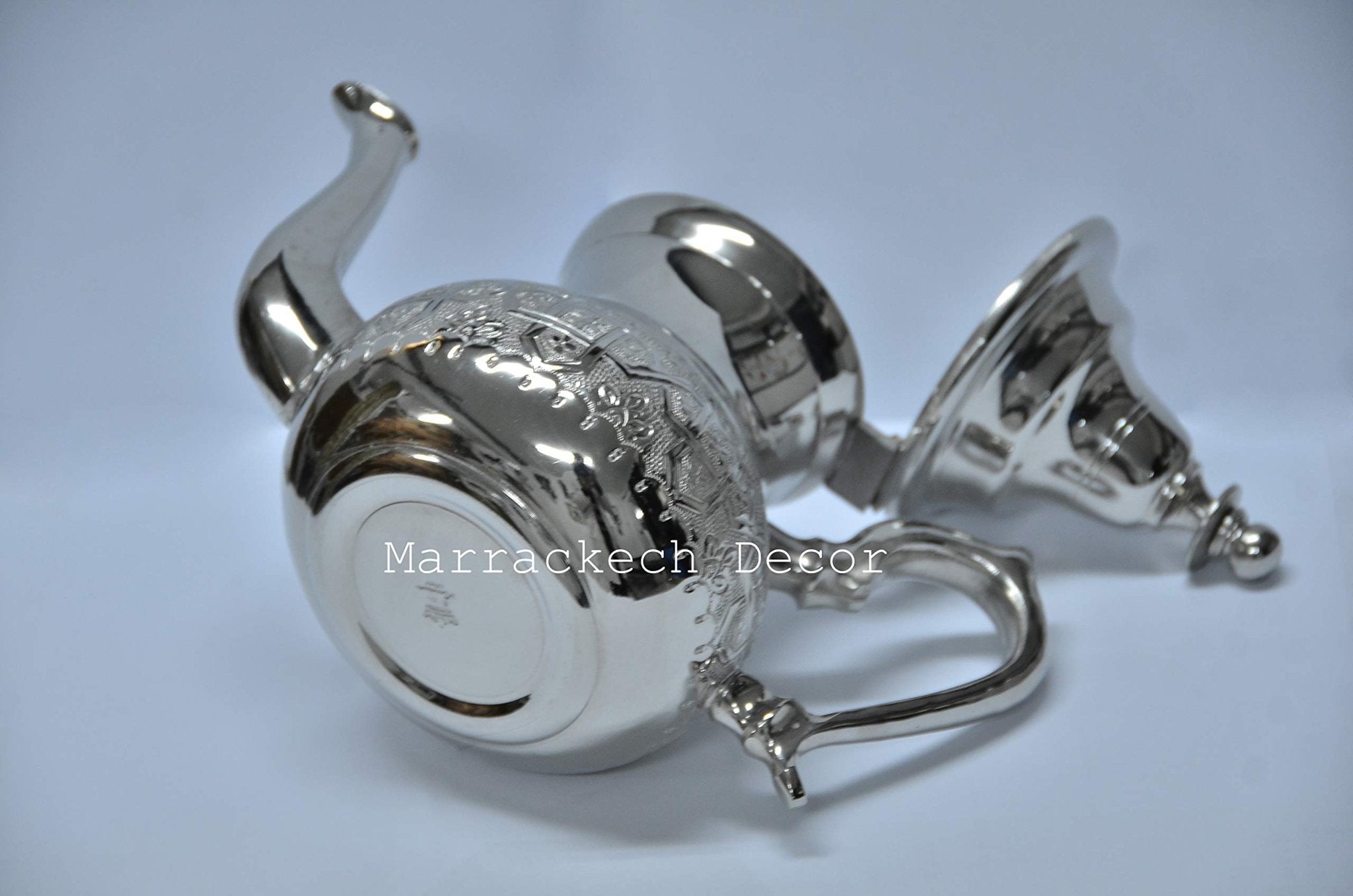 Moroccan 4 Cups Tea Pot Handmade Serving Small Brass Silver Plated Teapot Hand Carved In Fes Morocco - Handmade by My Poufs