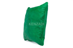 Handmade Moroccan green leather pillowcase - elegant, modern, and classic decor piece for home, car, or commercial use. Available in many colors and easy to clean.