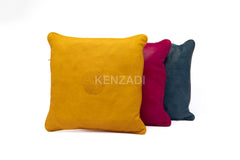 Handmade yellow leather pillowcase with Moroccan craftsmanship - stylish and versatile decor piece for indoor and outdoor use