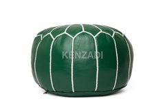 Authentic Moroccan leather pouf with white embroidery, handmade from premium Berber leather. Perfect for adding a bohemian touch to your home décor.