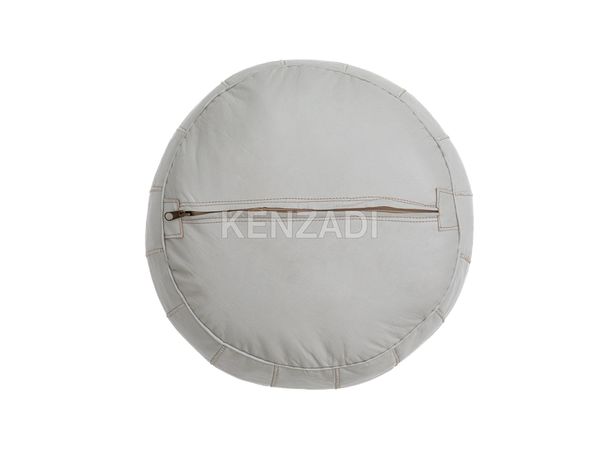 Moroccan leather Pouf, round Pouf, berber Pouf, Grey Pouf with Grey embroidery by Kenzadi - Handmade by My Poufs