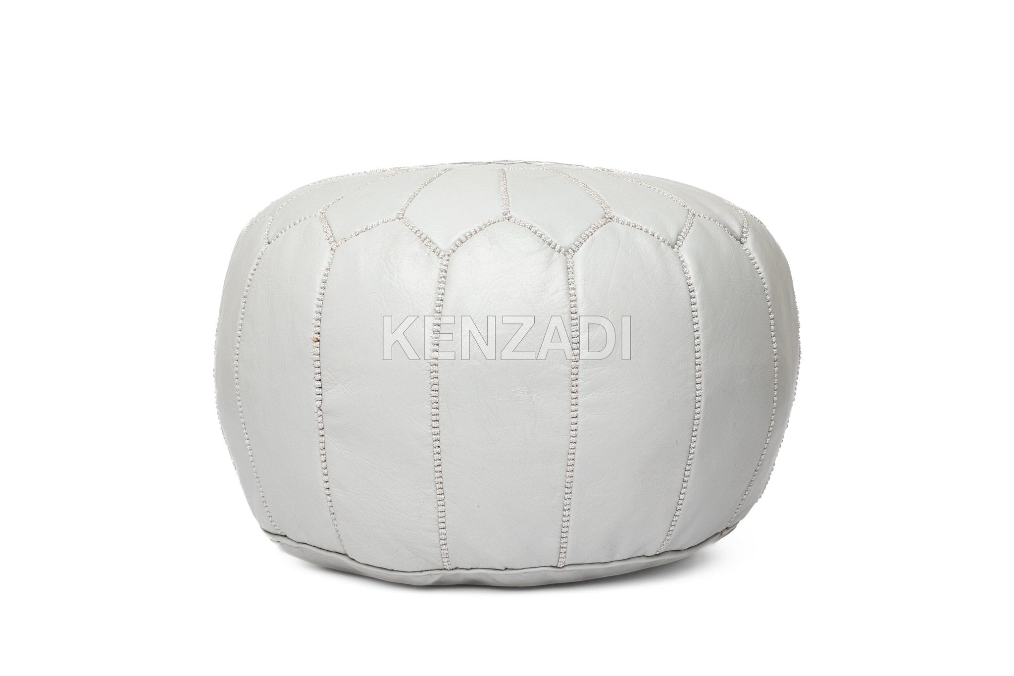 Moroccan leather Pouf, round Pouf, berber Pouf, Grey Pouf with Grey embroidery by Kenzadi - Handmade by My Poufs