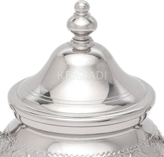 Moroccan Medium Sugar Bowl Container for Tea Pot Set Handmade Brass Silver Plated Teapot Hand Carved In Fes Morocco - Handmade by My Poufs