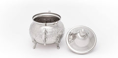 Moroccan Medium Sugar Bowl Container for Tea Pot Set Handmade Brass Silver Plated Teapot Hand Carved In Fes Morocco - Handmade by My Poufs