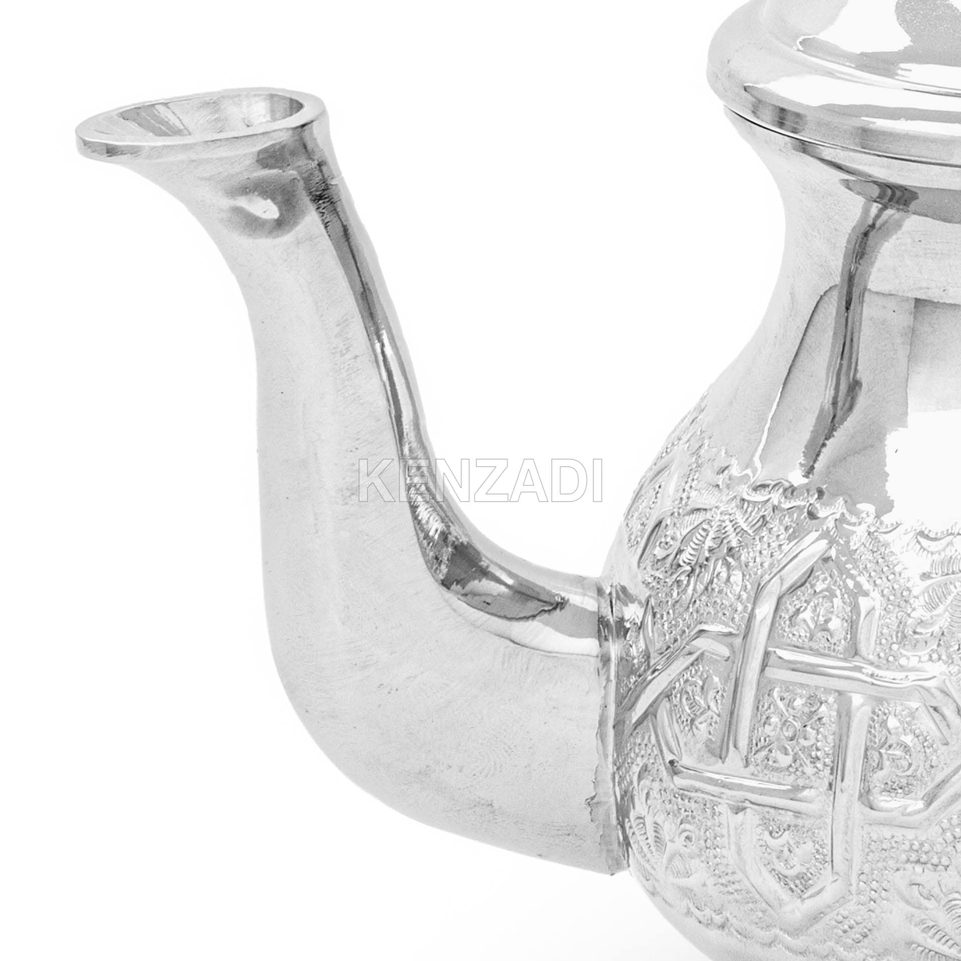Moroccan Serving TeaPot Handmade Of Brass Silver Plated Hand Carved In Fes Morocco - Handmade by My Poufs