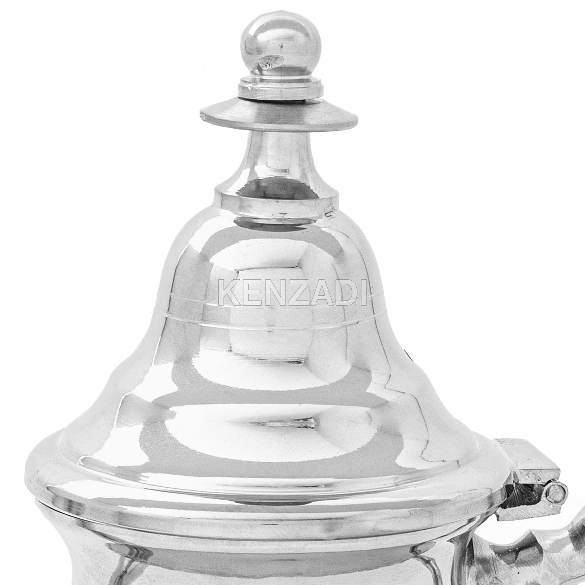 Moroccan Serving TeaPot Handmade Of Brass Silver Plated Hand Carved In Fes Morocco - Handmade by My Poufs