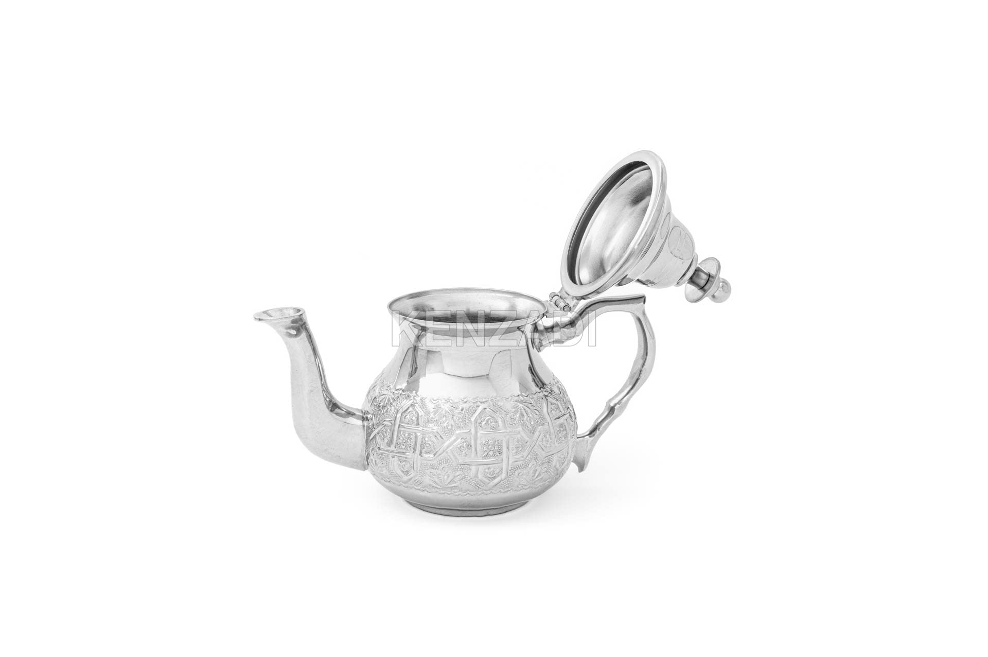 Moroccan Serving TeaPot Handmade Of Brass Silver Plated Hand Carved In Fes Morocco - Handmade by My Poufs