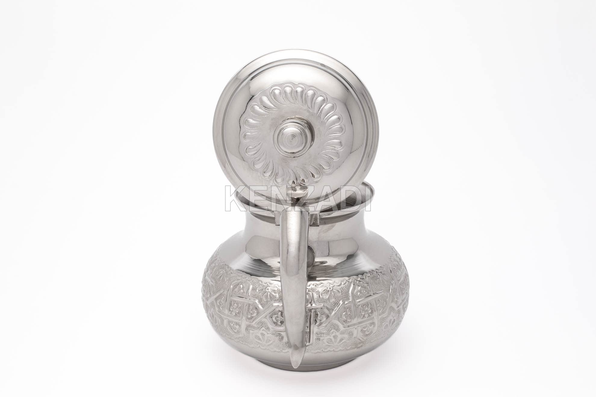 Moroccan Serving TeaPot Handmade Of Brass Silver Plated Hand Carved In Fes Morocco - Handmade by My Poufs