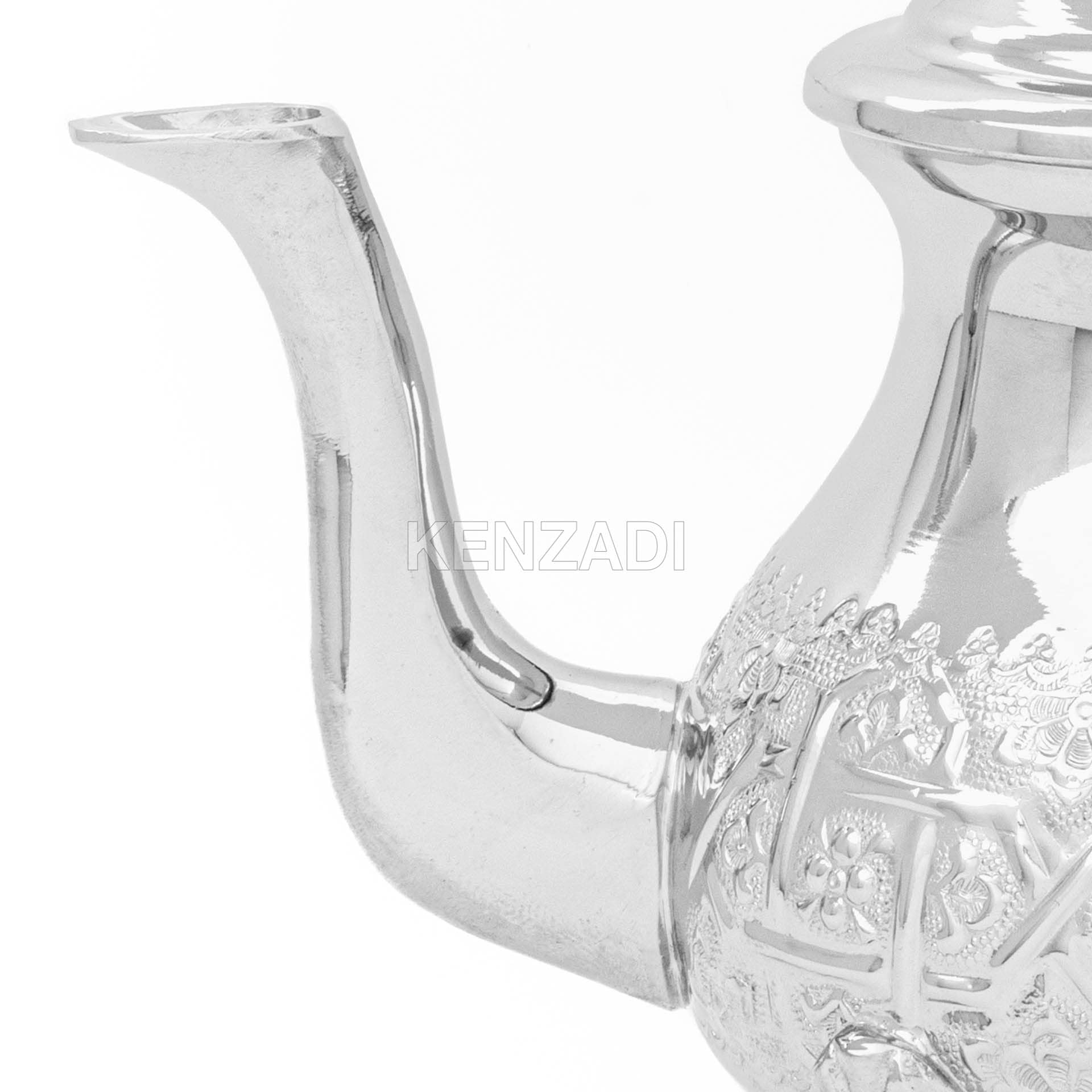 Moroccan Serving TeaPot Handmade Of Brass Silver Plated Hand Carved In Fes Morocco - Handmade by My Poufs