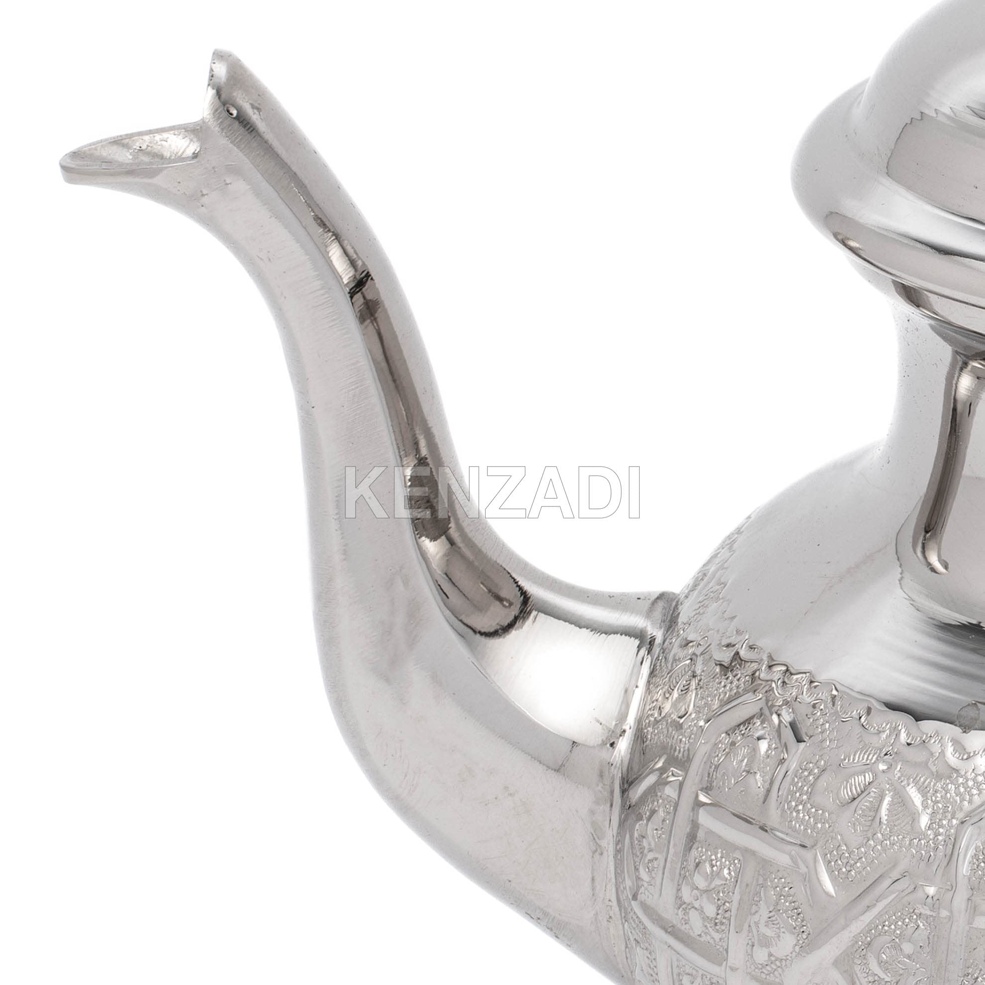 Moroccan Serving TeaPot Handmade Of Brass Silver Plated Hand Carved In Fes Morocco - Handmade by My Poufs