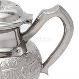 Moroccan Serving TeaPot Handmade Of Brass Silver Plated Hand Carved In Fes Morocco - Handmade by My Poufs