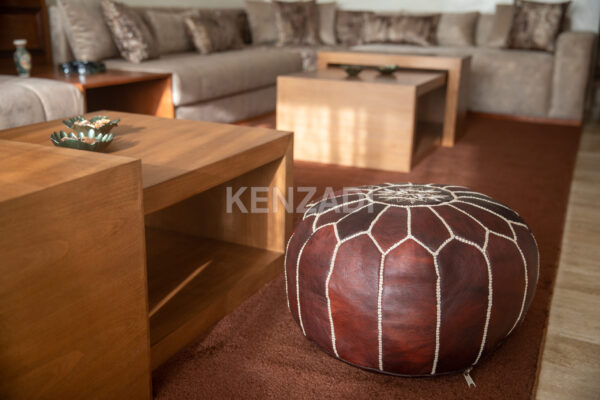 KENZADI Genuine Leather Ottoman Pouf Cover Hand Stitched in Marrakech by Moroccan Artisans, Footstool, UNSTUFFED (Dark Brown by Dark Brown) - Image 4
