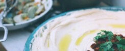 white cream on blue ceramic bowl